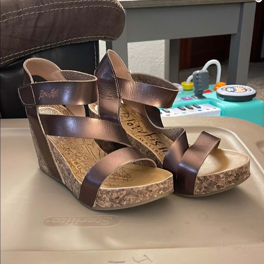 Blowfish Brown Cork Wedge Sandals with Ankle Strap